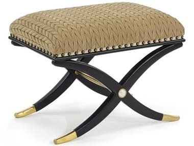 John Richard Christine Rendino 26" Contemporary Black Gold Fabric Upholstered Accent Stool JRAMF1707V2272211AS