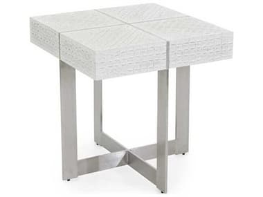 John Richard Kano 22" Square Faux Leather Silver Leaf Brushed Stainless Steel End Table JREUR030829