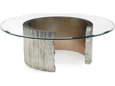 John Richard Christine Rendino 54" Round Glass Gold Silver Coffee Table JREUR030830