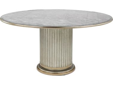 John Richard Dorian Round Glass Silver White Dining Table JREUR100136