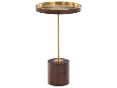 John Richard Mark Mcdowell 12" Round Metal Polished Brass Walnut End Table JRJFD0157