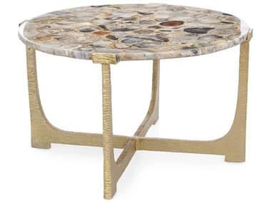 John Richard Unity Round Stone Champagne Gold End Table JRJFD0396