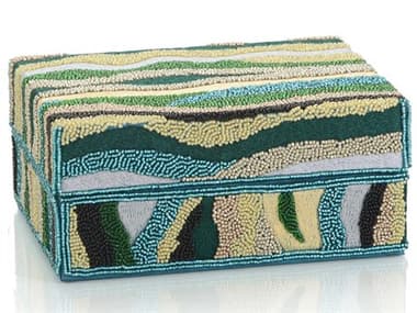 John Richard Turquoise / Green / Champagne Tabby Beaded Box JRJRA14212