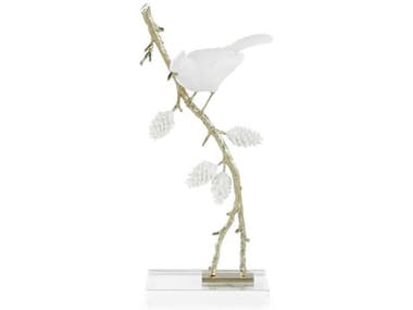 John Richard White / Gold Porcelain Bird on Pine Branch-II Sculpture JRJRA15057