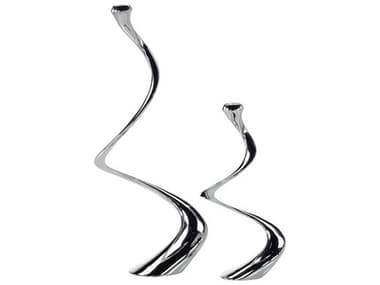 John Richard Spiral Polished Stainless Steel Candle Holder Set of 2 JRJRA15073S2