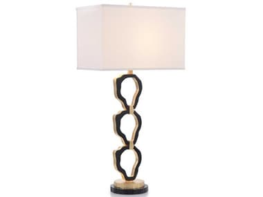 John Richard Organic Rings Gold Leaf Black White Linen Outside Silk Inside Buffet Lamp JRJRL10457