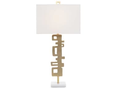 John Richard Abstract Brass White Man Made Linen Buffet Lamp JRJRL10557