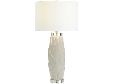 John Richard Lush Leaves Gray White Linen Buffet Lamp JRJRL10790