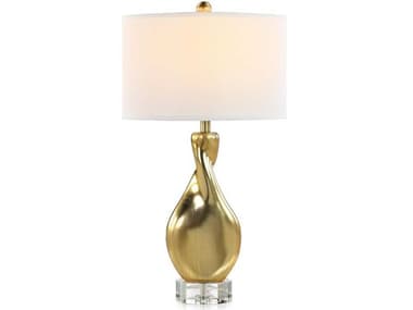 John Richard Girare Gold White Linen Buffet Lamp JRJRL10913