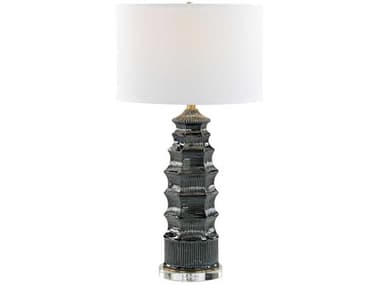 John Richard Preto Black White Linen Buffet Lamp JRJRL10915