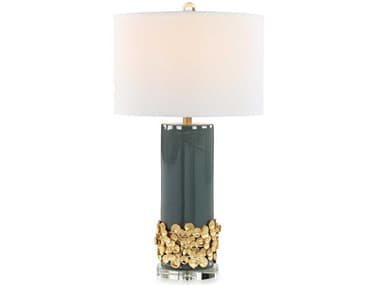 John Richard Amaya Green Gold White Linen Buffet Lamp JRJRL10916