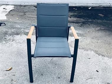 Schnupp Patio Caicos Aluminum Padded Sling Dining Chair with Teak Arms JV74DC