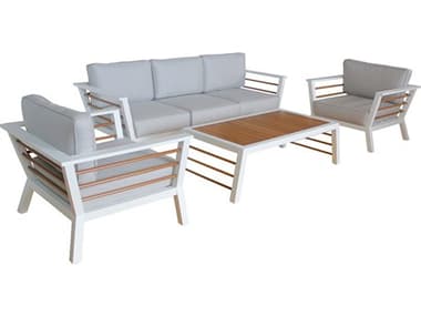 Schnupp Patio Paraiso Cushion Aluminum White Lounge Set with White Wood Grain JVSP101PLSWG