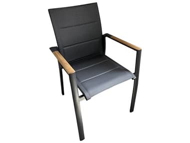 Schnupp Patio Cali Sling Aluminum Charcoal Dining Arm Chair with Teak Arm JVSP75DCC