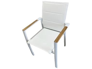 Schnupp Patio Cali Sling Aluminum White Dining Chair with Teak Arm JVSP75DCW