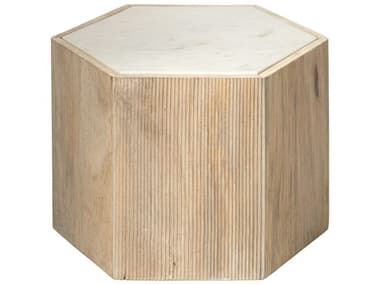 Jamie Young Argan Hexagon Natural Wood White Marble End Table JYC20ARGAMDWH