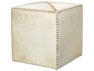 Jamie Young Hide White Cream Leather Ottoman JYC20OTTOSMWH