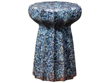 Jamie Young Oyster 13" Round Ceramic Mixed Blue Reactive Glaze End Table JYC20OYSTSTMB