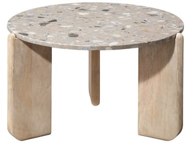Jamie Young Quarry 28" Round Stone White Bleach Coffee Table JYC20QUARCOWH