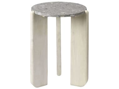 Jamie Young Quarry 18" Round Stone White End Table JYC20QUARSTGR