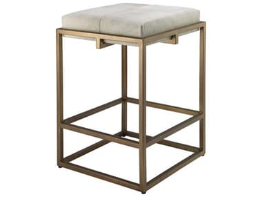 Jamie Young Shelby Leather White Hide Antique Brass Counter Stool JYC20SHELCSWH