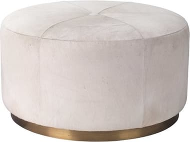 Jamie Young White Hide Antique Brass Gold Leather Ottoman JYC20THACLGWH