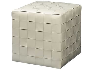 Jamie Young 18" Cream Leather Upholstered Ottoman JYC20WOVEWHLE