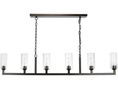 Jamie Young Linear 6-Light Oil Rubbed Bronze Clear Glass Cylinder Island Pendant JYC5LINE6OBCL