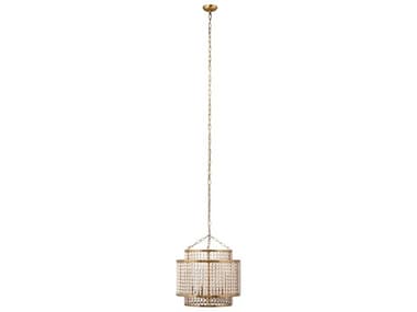 Jamie Young 20" Wide 6-Light Antique White Wood Beads With Gold Metal Drum Chandelier JYC5PACICHGO