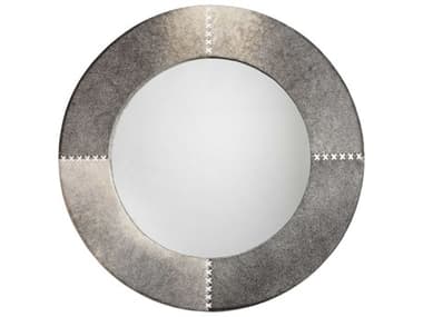 Jamie Young Cross Stitch Round Gray Hide Mirror JYC7CROSLGGR