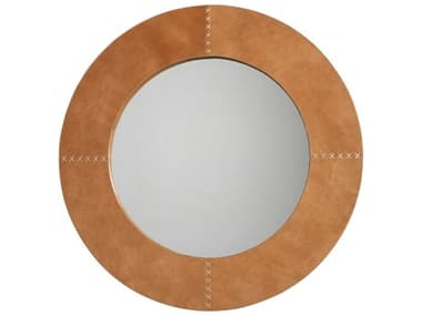 Jamie Young Cross Stitch Round Buff Leather Mirror JYC7CROSLGLE