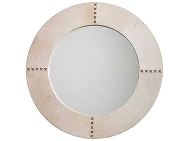 Jamie Young Cross Stitch Round White Hide Mirror JYC7CROSLGWH