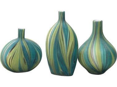 Jamie Young Stream Green & Blue Striped Glass Vessels (Set of 3) JYC7STREVAGB