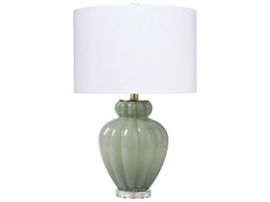 Jamie Young Agnes Celadon Drum White Linen Rolled Edge Green Table Lamp JYC9AGNESTLCEDR