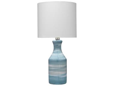 Jamie Young Bungalow Blue Linen White Drum Table Lamp JYCBL716TL3BL