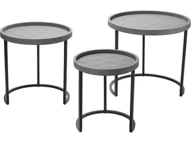 Jamie Young Maddox Round Faux Leather Grey End Table JYCLS20MADDSTGR