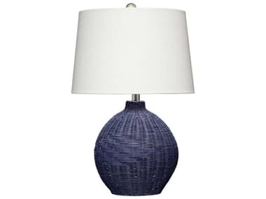 Jamie Young Cape Indigo Blue Linen White Cone Table Lamp JYCLS9CAPEINDIG