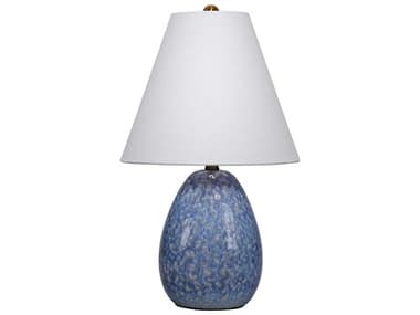 Jamie Young Raindrop Reactive Blue Glaze White Linen Table Lamp JYCLS9RAINDRBL