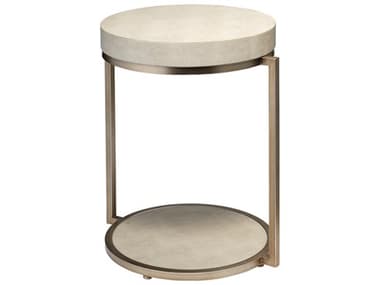 Jamie Young Chester Round Faux Leather Ivory End Table JYCLSCHESTERIV