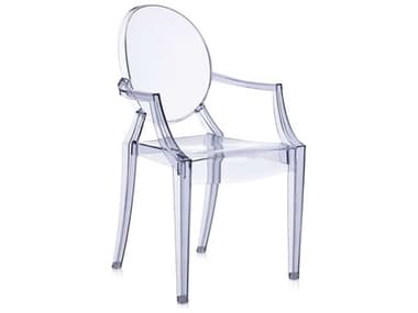 Kartell Outdoor Louis Ghost Transparent Ice Blue Resin Dining Arm Chair KAOG4852J5