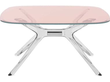 Kartell Blast 31" Square Pink Crystal Chrome Coffee Table KAR4095C2