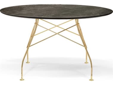 Kartell Glossy 50" Round Stone Marble Aged Bronze Gold Dining Table KAR4580CN