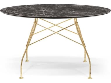 Kartell Glossy 50" Round Stone Marble Brown Emperador Gold Dining Table KAR4580MM