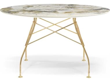 Kartell Glossy 50" Round Stone Marble Symphonie Gold Dining Table KAR4580MS