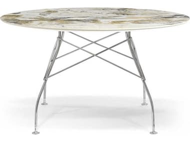 Kartell Glossy 50" Round Stone Marble Symphonie Chrome Dining Table KAR4584MS