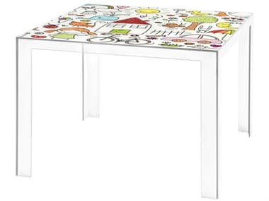 Kartell Invisible 39" Square Plastic Crystal With Drawing Print Dining Table KAR5072AA