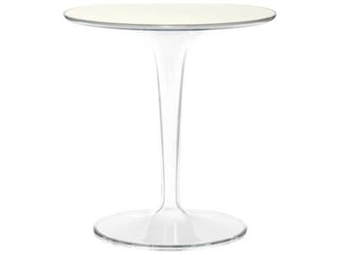 Kartell Tip Top Mono 19" Round White Glass Transparent End Table KAR8605VB