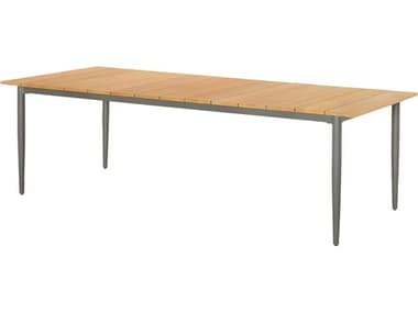 Kingsley Bate La Jolla Aluminum 91.5"W x 43.5"D Rectangular Teak Top Dining Table with Umbrella Hole KBLJ92PY