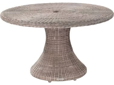 Kingsley Bate Sag Harbor Wicker 52" Wide Round Glass Top Dining Table with Umbrella Hole KBSH52