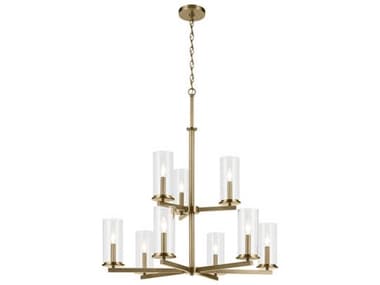 Kichler Crosby 9-Light Natural Brass Candelabra Cylinder Tiered Chandelier KIC44014NBR